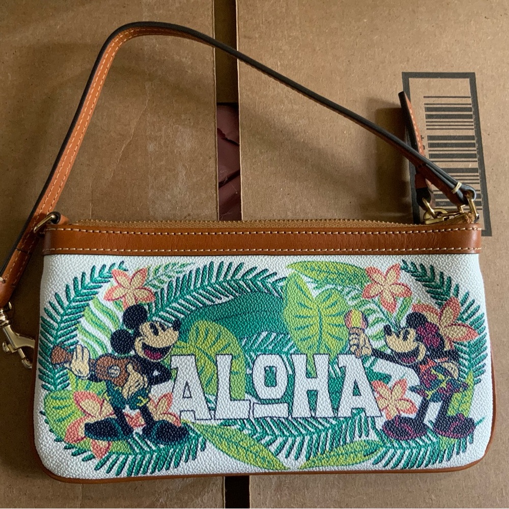 Dooney & Bourke Disney Aulani White and Brown Clutch Wristlet Tropical Flair